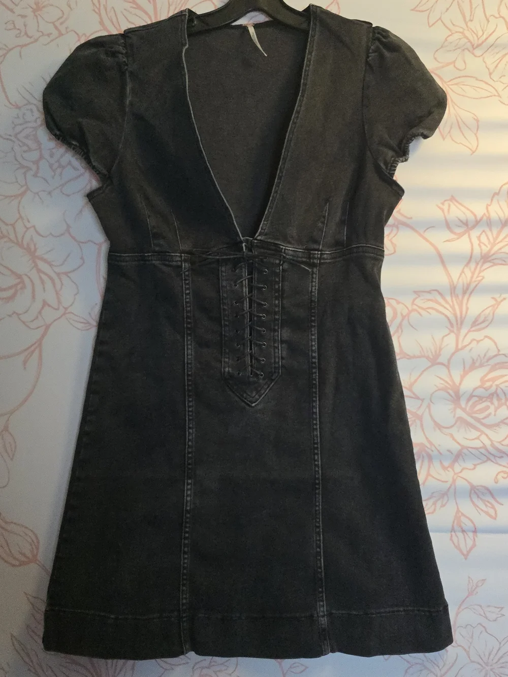 Free People Something Sweet Denim Mini Dress in washed black